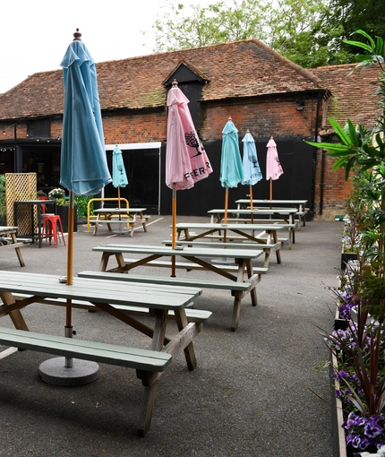 Beer garden outside of a pub