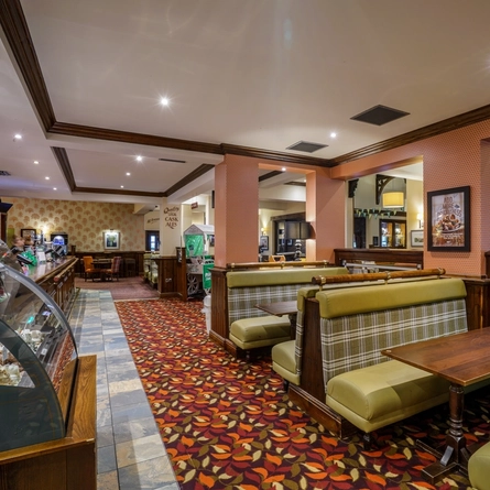 a interior restaurant and seating area