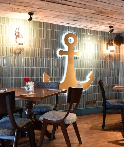 Interior dining area of a pub.