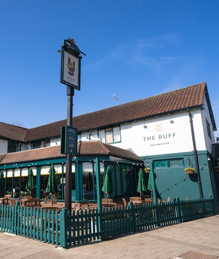 Exterior signage of the Buff