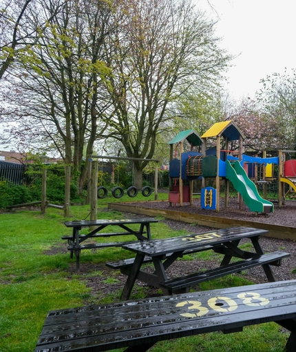 exterior of the venue with a beer garden