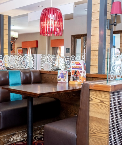 Interior dining area of a pub.