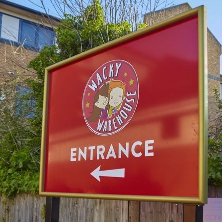 The exterior signage for the Wacky Warehouse at the Sovereigns.
