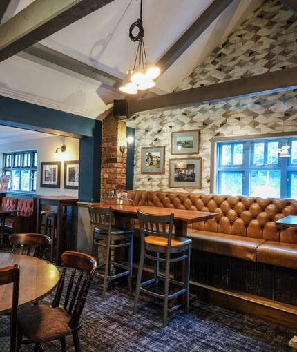 Interior dining area of a pub.