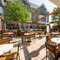 The exterior beer garden seating area at Ye Olde Mitre in Barnet.