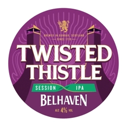 The circular logo for Belhaven Twisted Thistle IPA, on a white background.