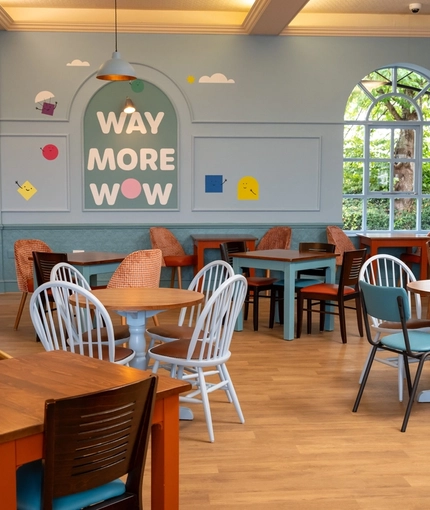 The interior children's seating area at the Wacky Warehouse at The Stanley Ferry.