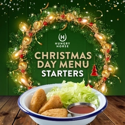 A banner promoting Christmas Day Starters at Hungry Horse venues.