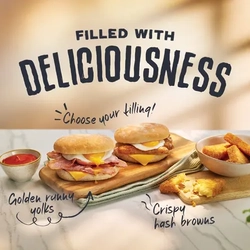 A graphic promoting breakfast rolls at Farmhouse Inns.