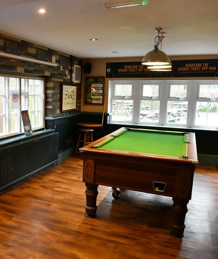 interior of pub with pool table