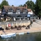 An aerial view of the Boat House, and the river running next to it.