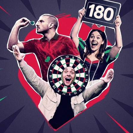 A graphic promoting the  darts at Greene King pubs.
