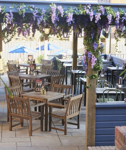The beer garden at the White Hart.