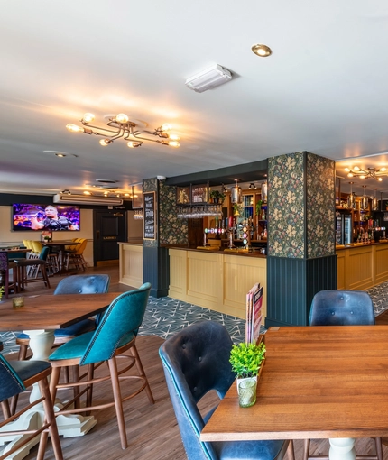 Interior restaurant and bar of the Buff in Greater London. 