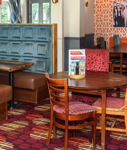 Interior dining area of a pub.