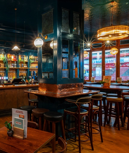 The interior restaurant, seating area and bar at the Garrick Arms.
