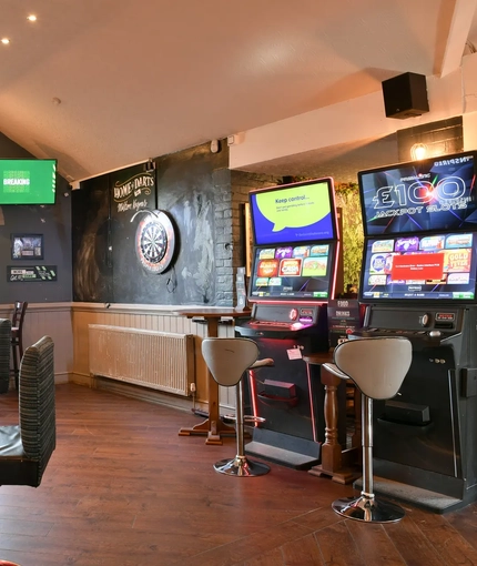 interior seating area with dart board