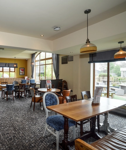 Interior dining area of a pub.