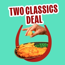 A graphic banner promoting 'two classics deal' Monday-Friday at Hungry horse venues.