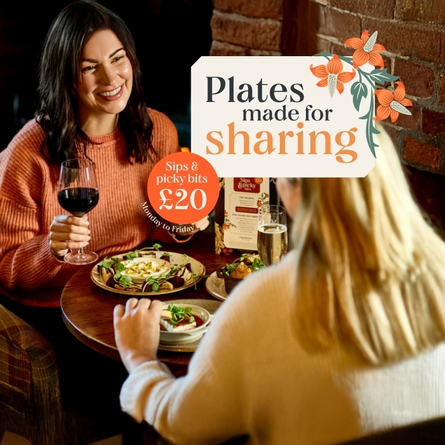 A 768x768 Sized Web Home Page Promo Banner advertising Sips and Picky Bits at Chef & Brewer venues.