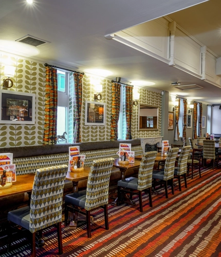 interior of the restaurant with seating area