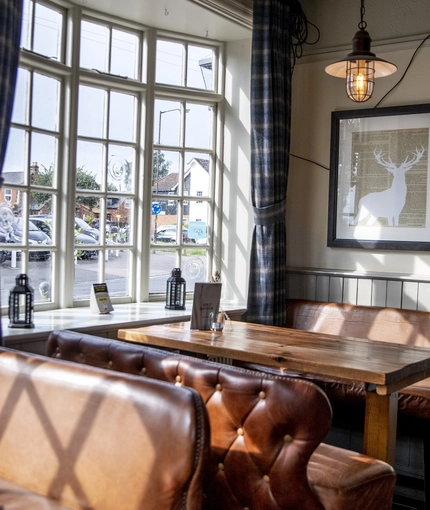 Interior seating area in a pub restaurant
