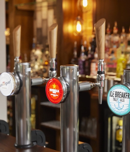 A selection of beer on tap at the bar