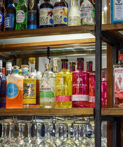 Bottles behind a bar