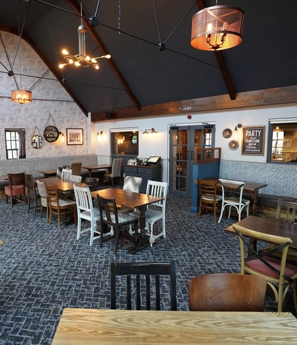 Interior dining area of a pub.