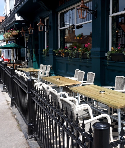 An exterior shot of the seating area at The Palmeira in Hove.