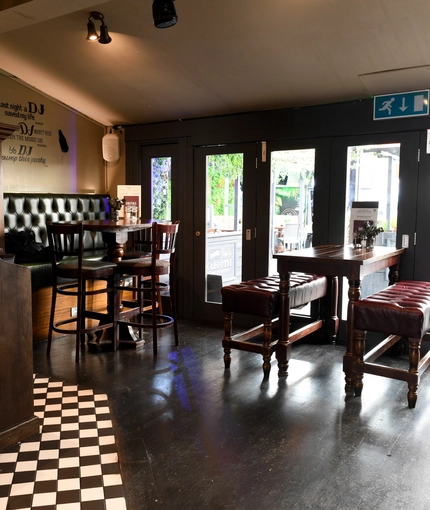 Interior seating area in a pub restaurant