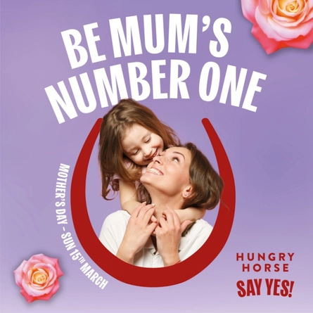 A banner promoting Mother's Day at Hungry Horse venues.