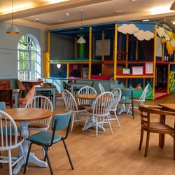 The children's seating area and play area at the Wacky Warehouse at The Stanley Ferry.