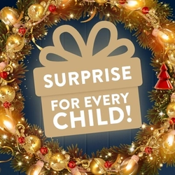 A Christmas graphic banner promoting 'Surprise for every child' at Hungry Horse venues.