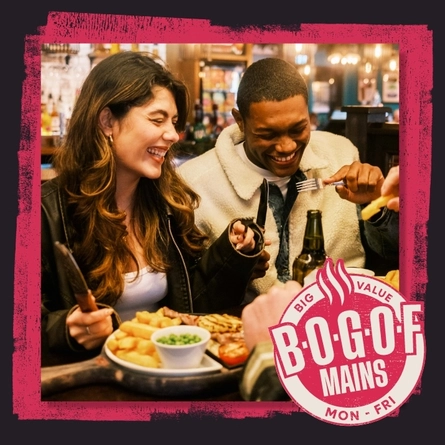A banner promoting a BOGOF campaign at Flaming Grill venues.