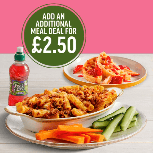 A banner promoting add an additional meal deal for £2.50 at Hungry Horse.