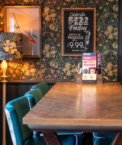 Interior seating area of the Cricketers in Southwick