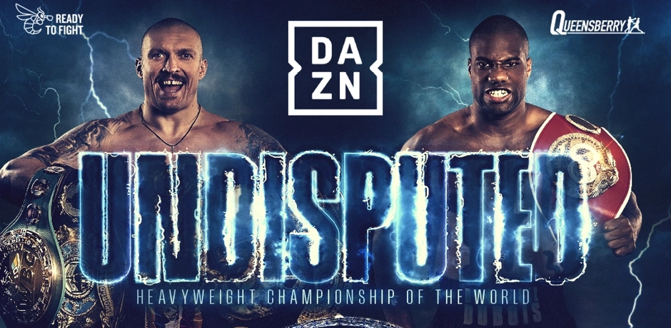 A banner promoting the boxing match between Usyk vs Dubois on the 19th July.