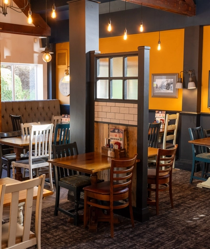 The interior restaurant and dining area with TV at the Lutley Oak.