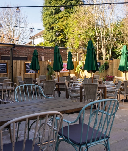 External beer garden at the Buff
