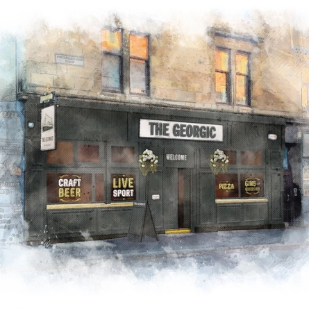 An illustration of the front of the George.