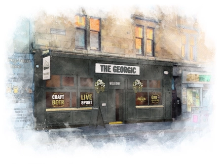 An illustration of the front of the George.
