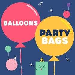 A graphic promoting party bags with parties at Wacky Warehouse.