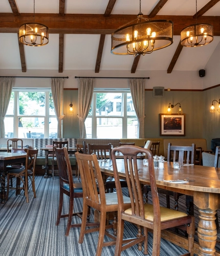 Interior dining area of a pub.