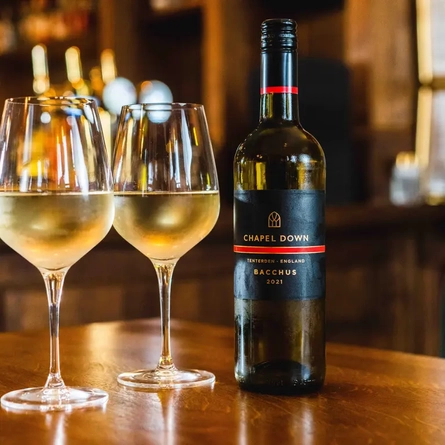 Two glasses and a bottle of white wine