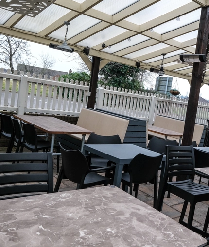 exterior of the venue with beer garden