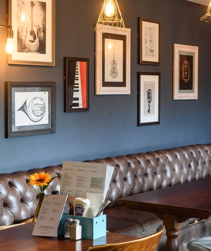 Interior dining area of a pub.