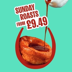 A banner promoting Sunday Roasts for £9.49 at Hungry Horse venues.