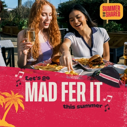 A banner promoting 'A summer to be shared' at Flaming Grill venues.