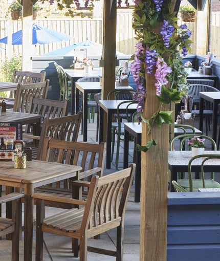 The beer garden at the White Hart.